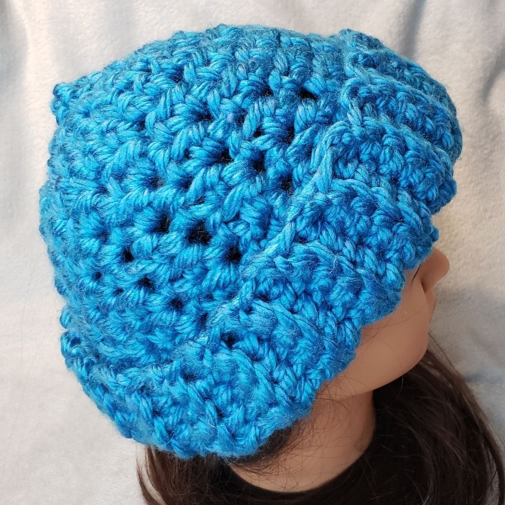 Crochet Beanie Hat, Ribbed, Chunky,  New, Handmade, Unisex, Blue